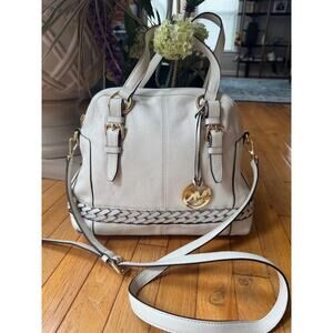 MICHAEL KORS GLADSTONE LARGE white LEATHER TOP ZIP LOGO SATCHEL (PU500